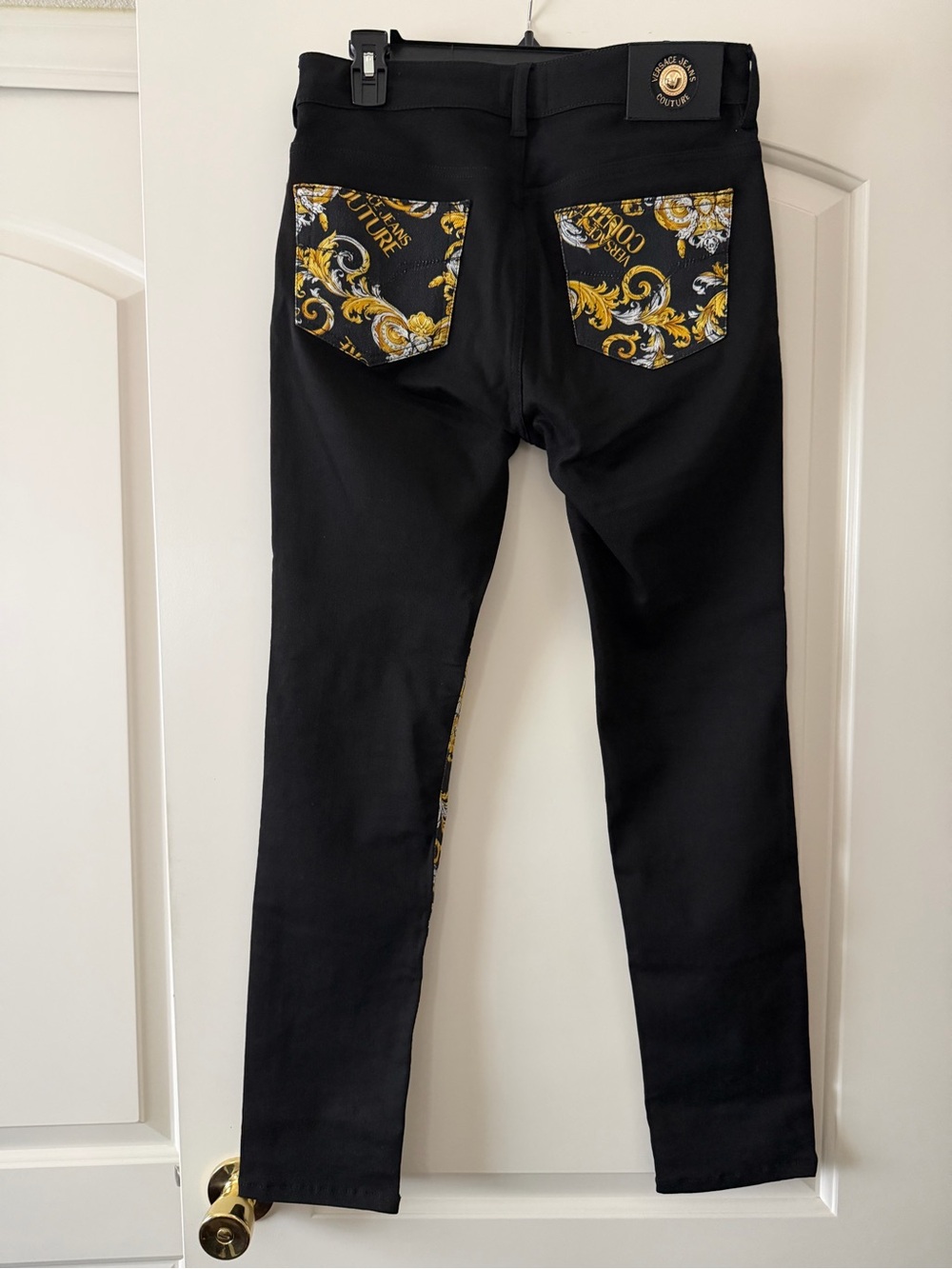 New Versace Jeans Couture Black & Gold Baroque Slim Jeans Authentic - Picture 2 of 10